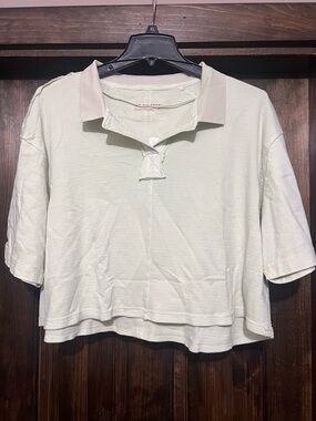 Free People Mint Green Cropped Polo with Collar